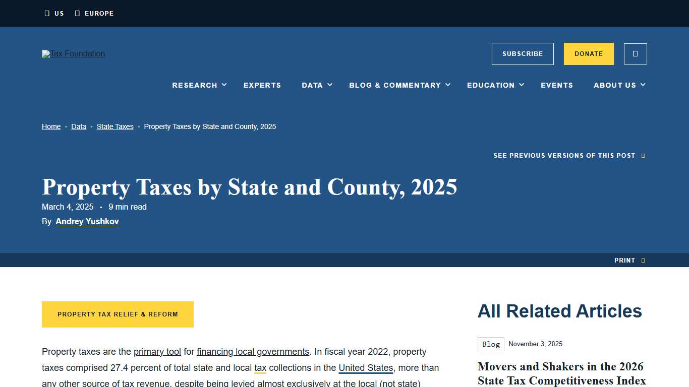 Property Taxes by State and County, 2025 Tax Foundation Maps